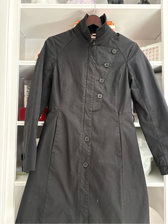 Jacob Jackets & Blazers - Jacob Black Long Trench Coat with Asymmetric Button Detail